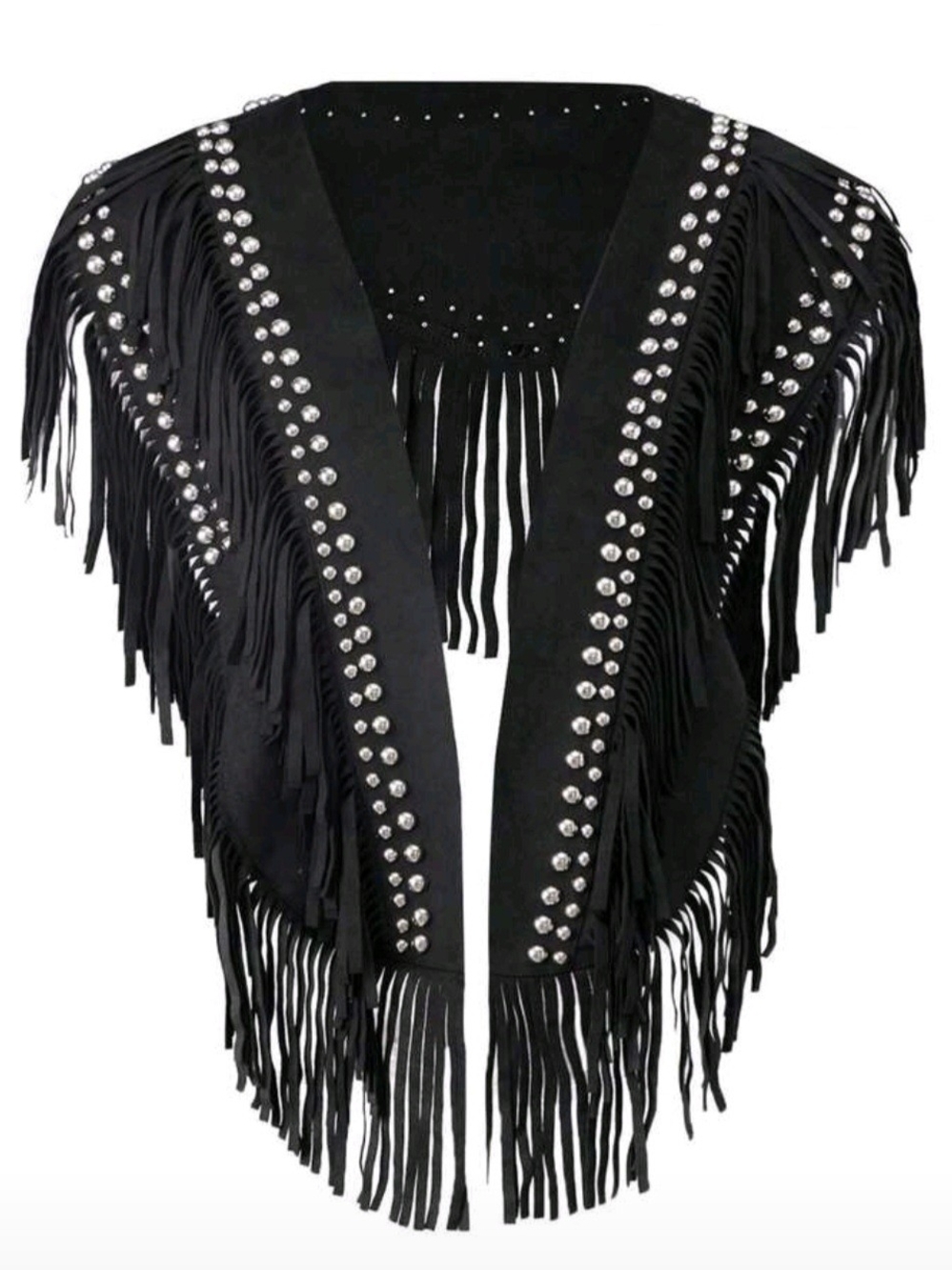 SHEIN Black Studded Fringe Poncho Shrug